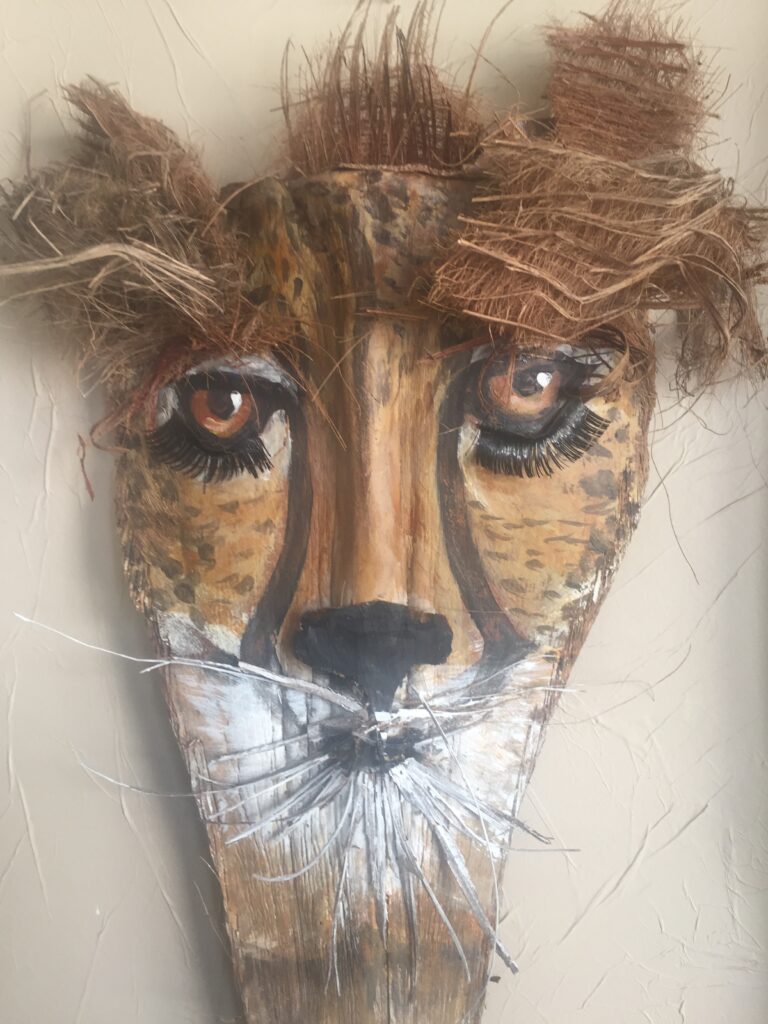 hand painted, cheetah from palm boot with real eyelashes
