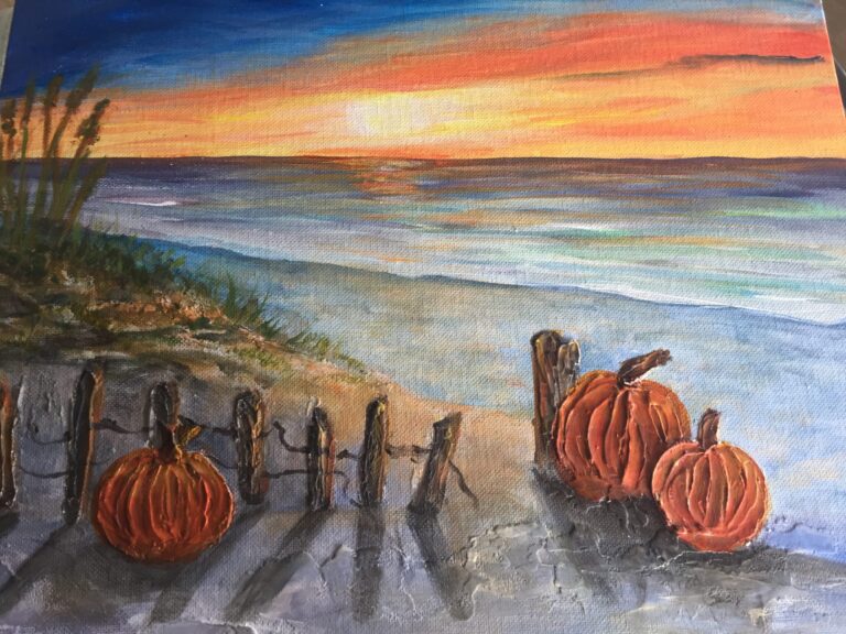 Beach Sunset and pumpkins