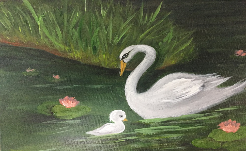Swan Mom & Baby Painting in acrylics