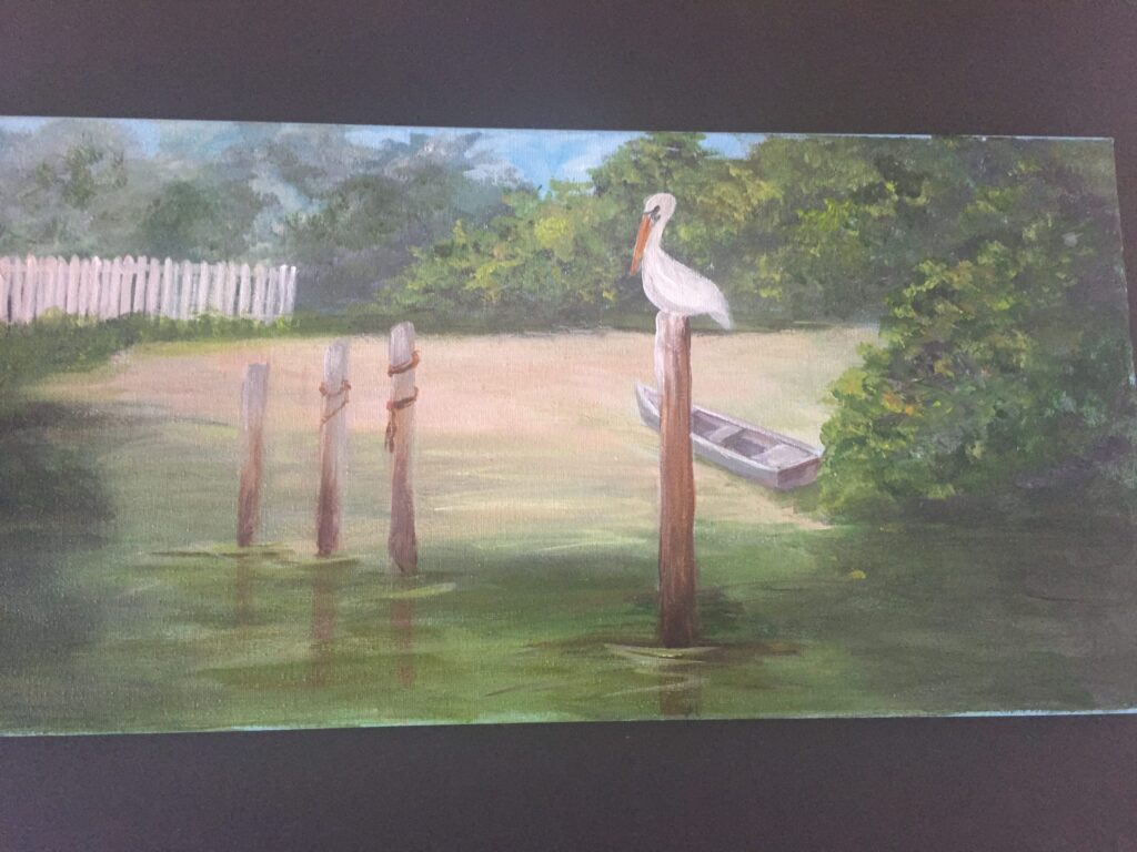 Paint a pelican & boat in Acrylics
